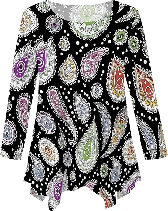 Womens Boho Floral Plus Size Tops Casual Long Sleeve Crew Neck Solid Color Print Irregular Hem Loose Fit Shirts