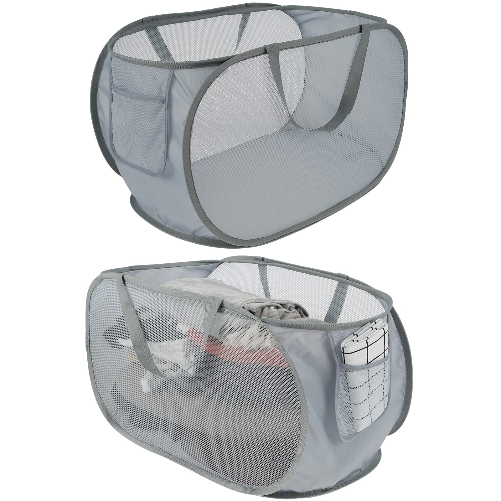 2 Pcs Popup Mesh Laundry Hamper, Large Foldable Mesh Laundry Basket, Collapsible Laundry Hamper, Mesh Basket With Handle, Dirty Clothes Basket for Dormitories Families Travel Camping