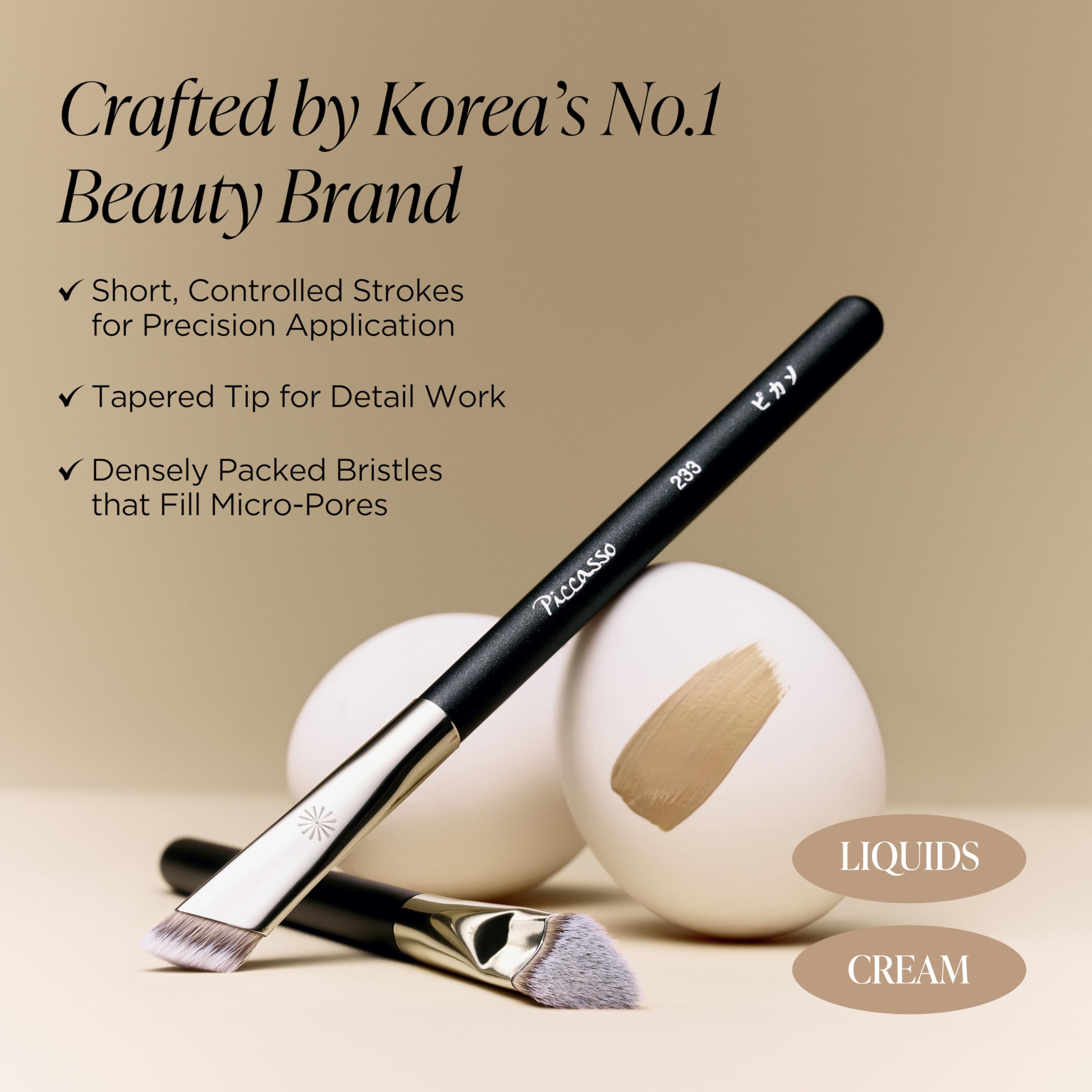 Piccasso Brush 233 - Brocha de maquillaje corrector para cobertura de poros, punta de toque de precisión para un acabado impecable y suave, pelo sintético, mango de madera
