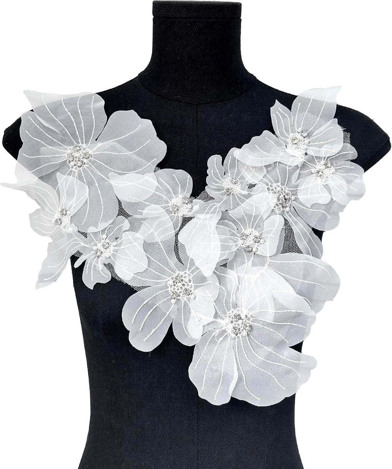 Flower Lace Appliques, 3D Embroidery Patches for Dresses,White Flower Appliques for Clothing, Bags, Jewelry DIY Crafts (White-2)