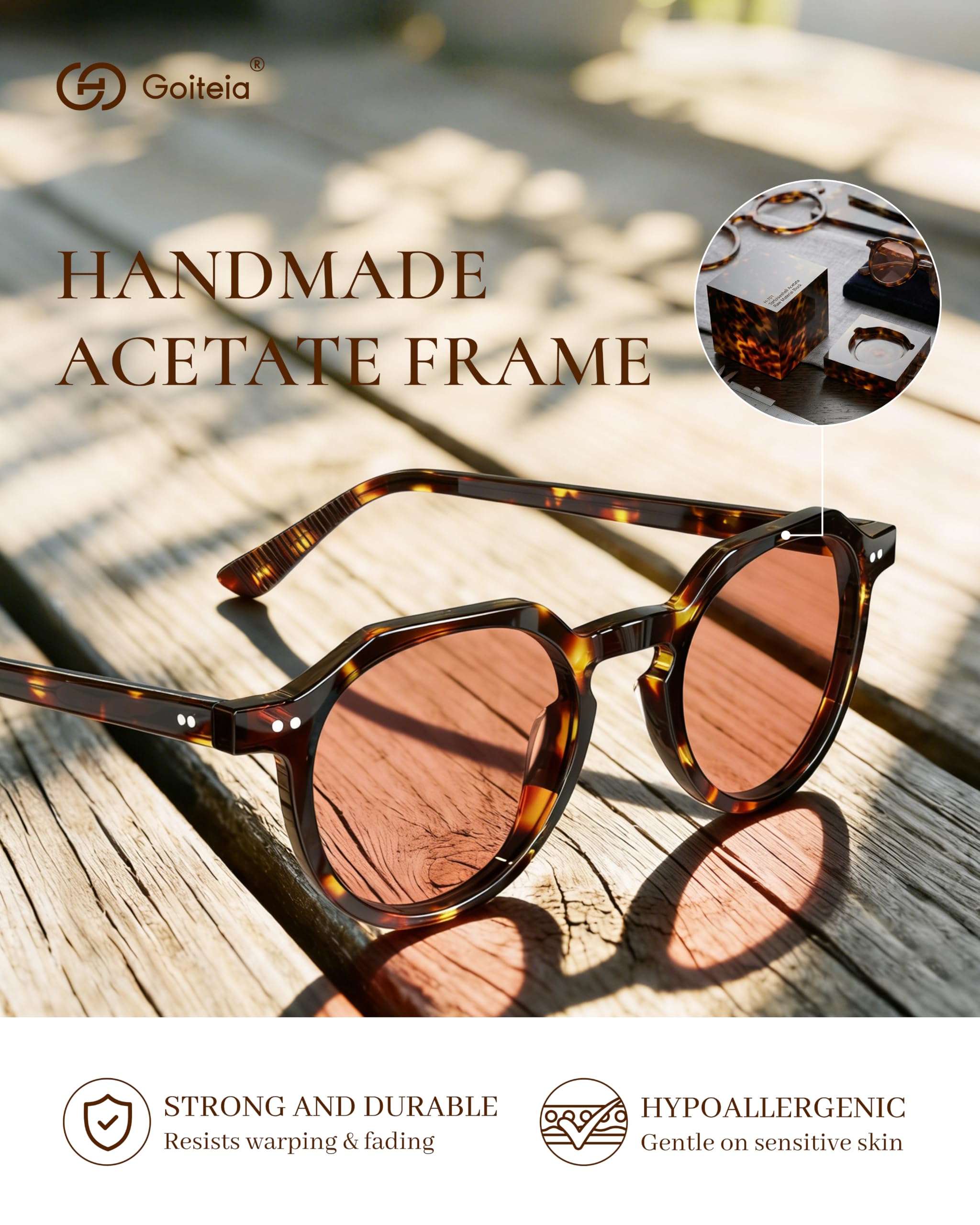 Goiteia FL-Rose Occhiali per emicrania, occhiali per sensibilità alla luce fluorescente e luce LED da ufficio, montatura in acetato fatti a mano con elegante look quotidiano, leggeri