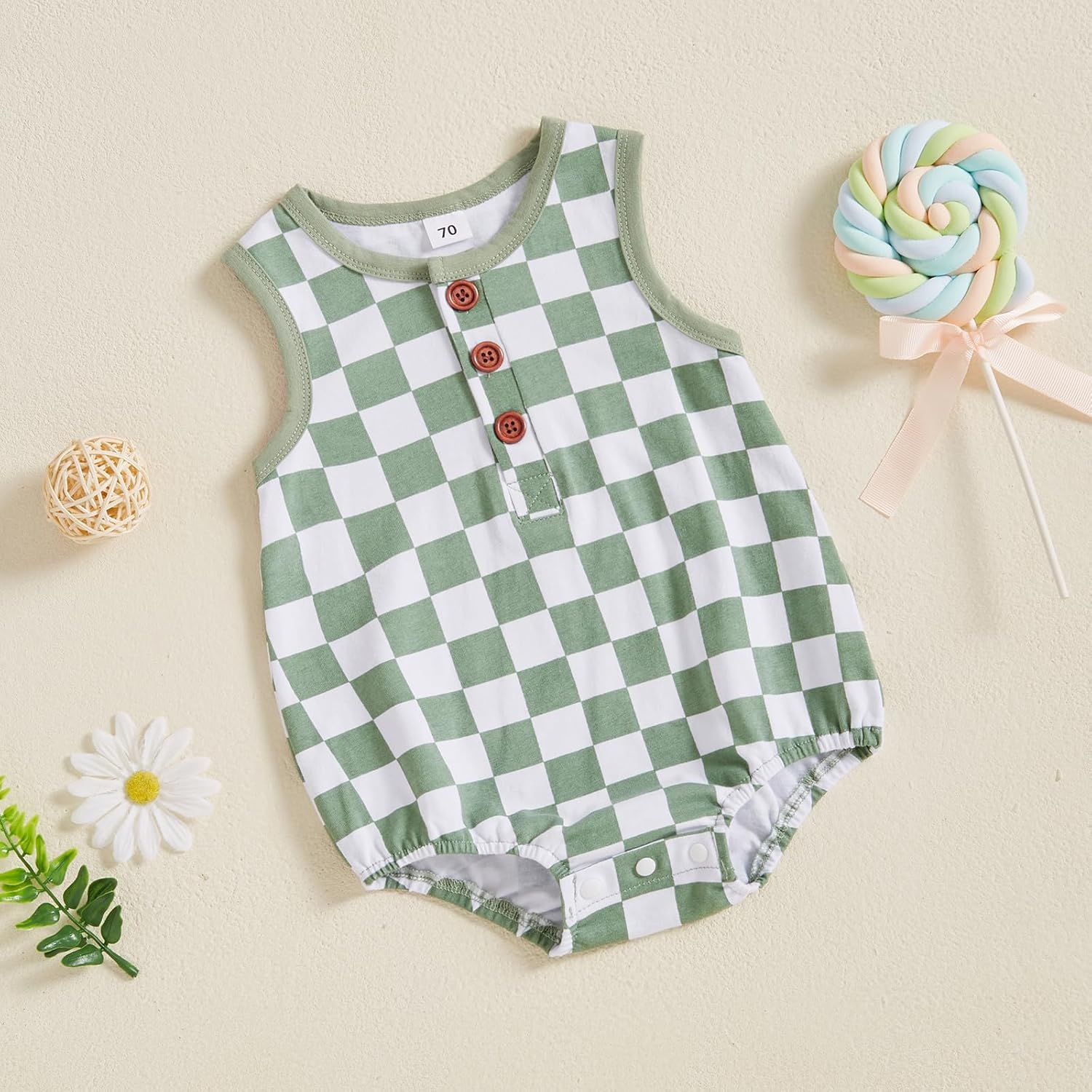 MoZiKQin Baby Boy Girl Clothes Newborn Checkered Bubble Romper Sleeveless Jumpsuit Infant One Piece Summer Outfit - Image 2