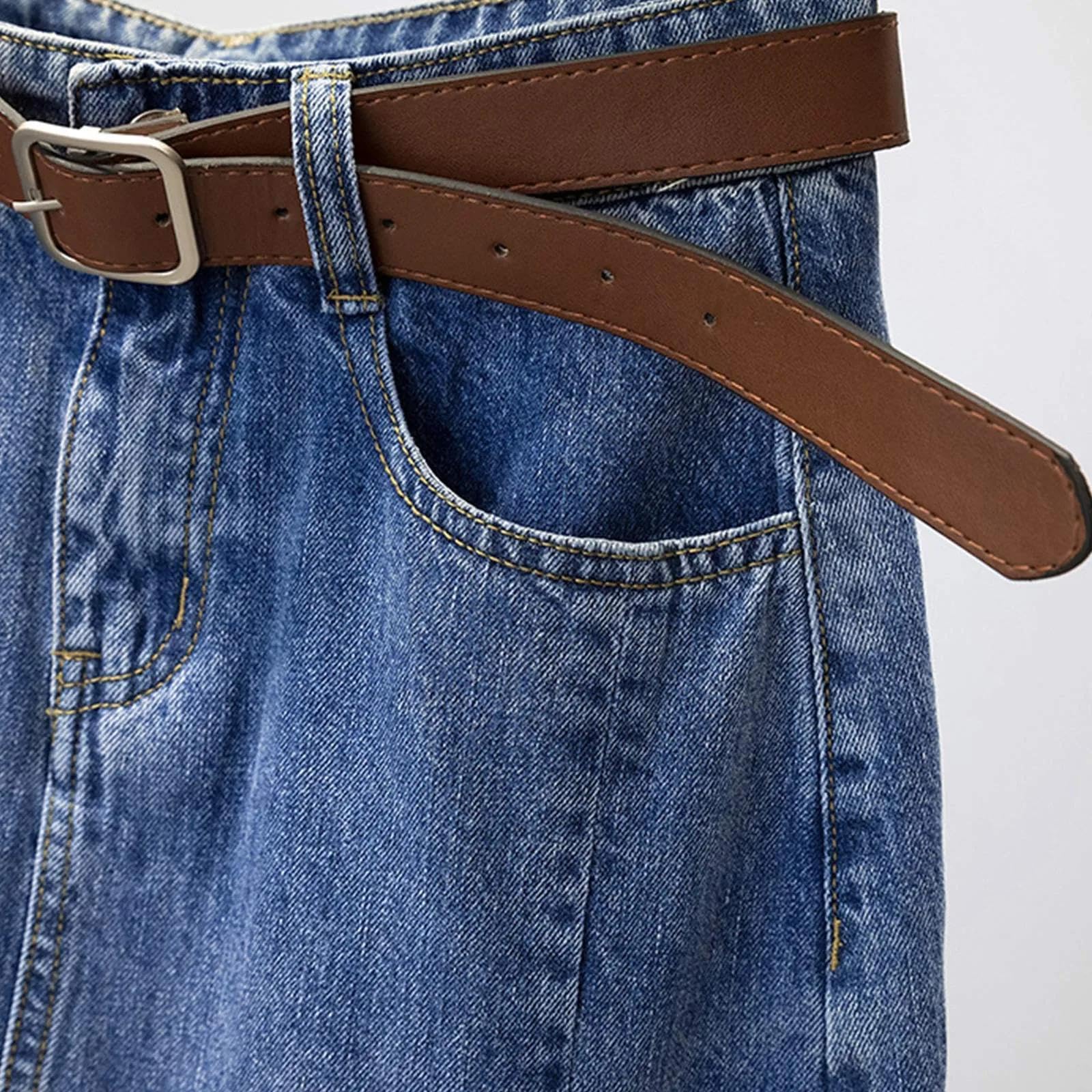 Rock Damen Langer Taille Skirt Linie Falten Jeansrock Für Frauen Split Midirock Weibliche Hohe Taille Taschen Gerade Rock