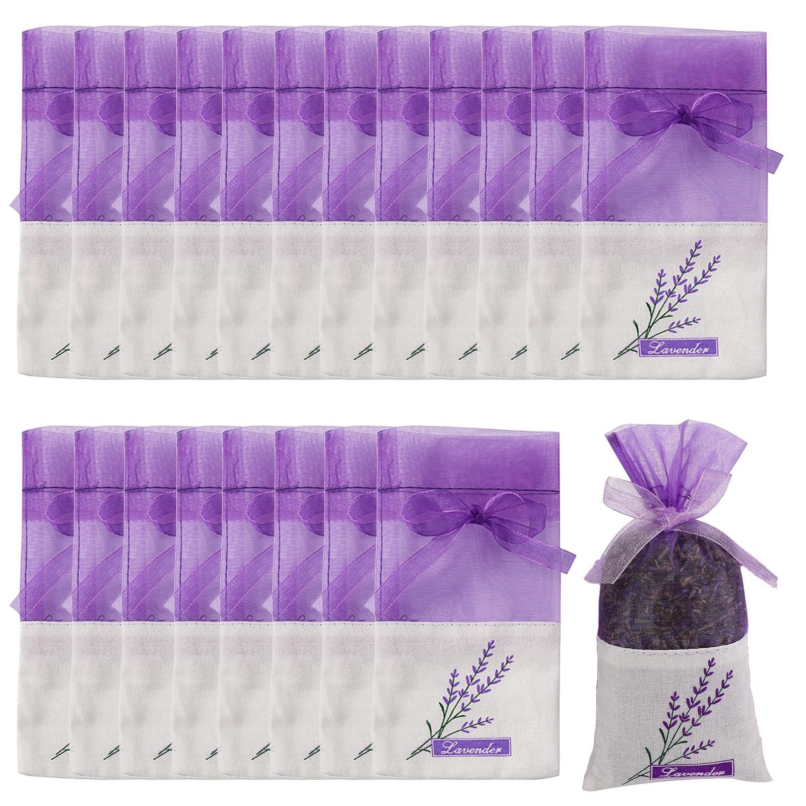 Makoto Nobu Lavender/Purple 20Pcs Bags Empty Sachet Bag, Drawstring Sacks For Wardrobes, Muslin Sachets Bag For Fill Dried Lavendar Flower, Freshener Scent Organza Gauze Pouches For Drawers