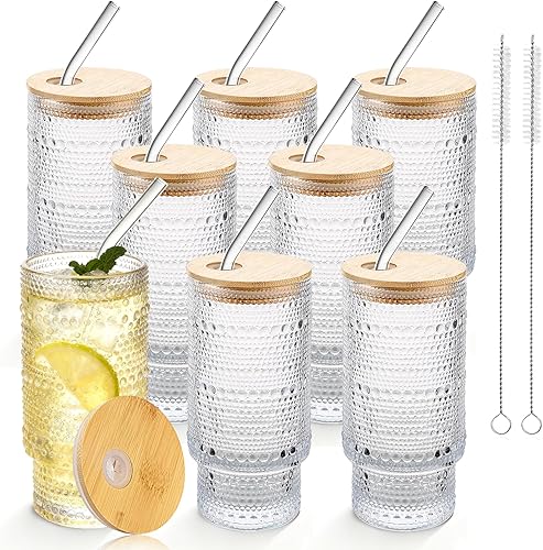 Miniatura 11 de Hobnail - Vasos para beber de 16 onzas, paquete de 2 vasos de hobnail vintage, vasos de agua transparente, tazas de cocina para jugo, cerveza,