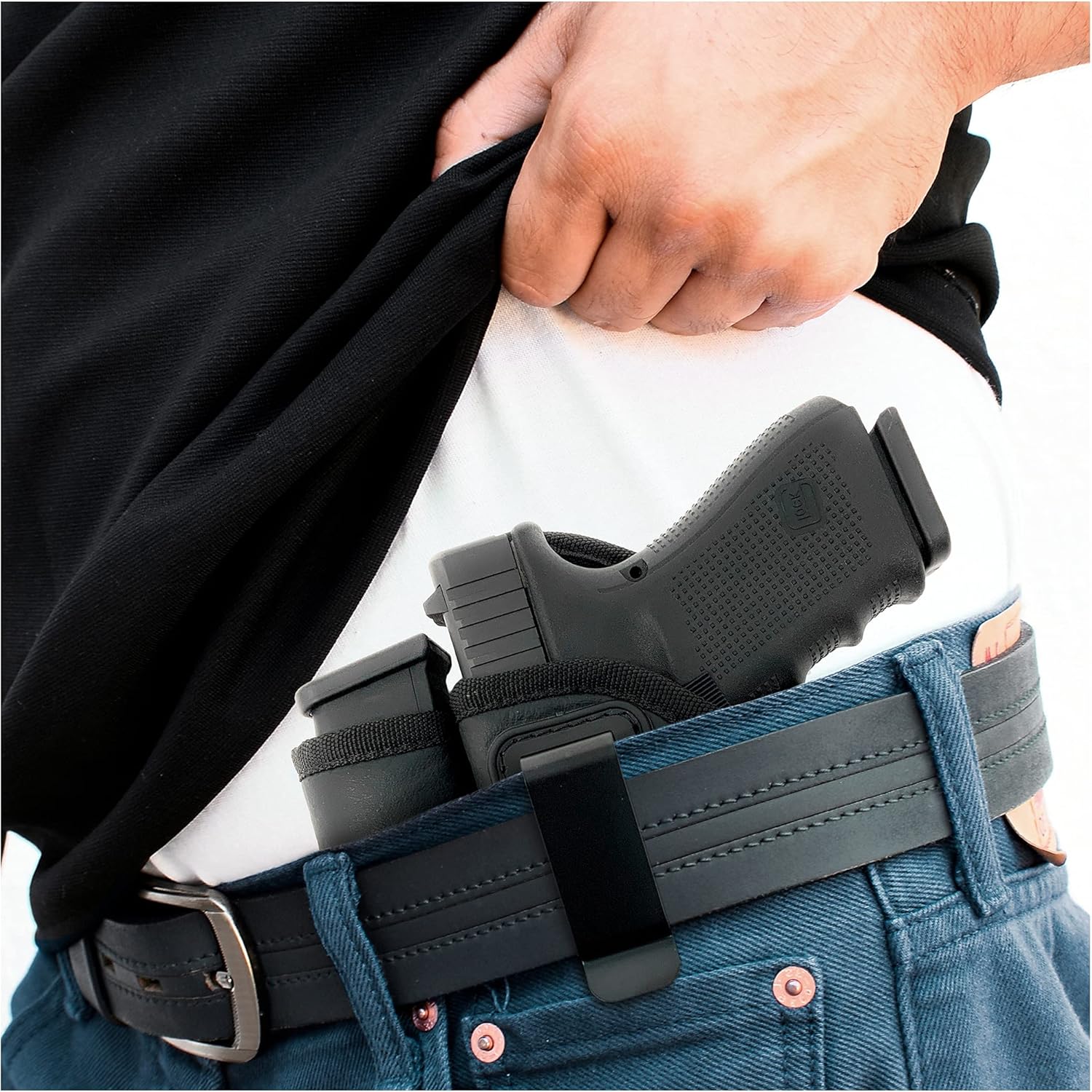 IWB Pistol Holster with Mag Pouch. Eco Leather Holsters for Compact Gun 9mm (Left). Universal Pistol Holster