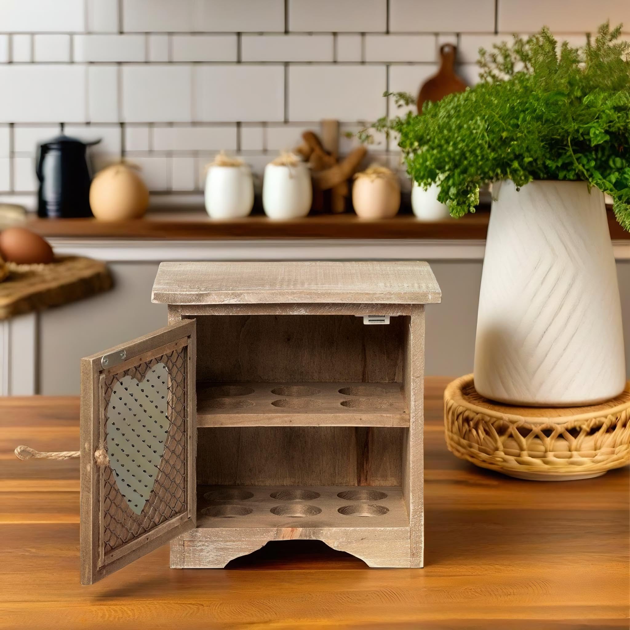 Porte-œufs rustique – Maison de rangement pour comptoir de cuisine – Finition en bois gris avec motif de ferme – Organiseur pouvant contenir 12 œufs
