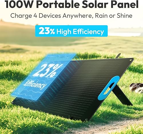 Miniatura 2 de Panel solar portátil de 100 W, cargador solar plegable para mochileros con 23% de alta eficiencia, USB-C y puertos USB duales, IP67 impermeable,