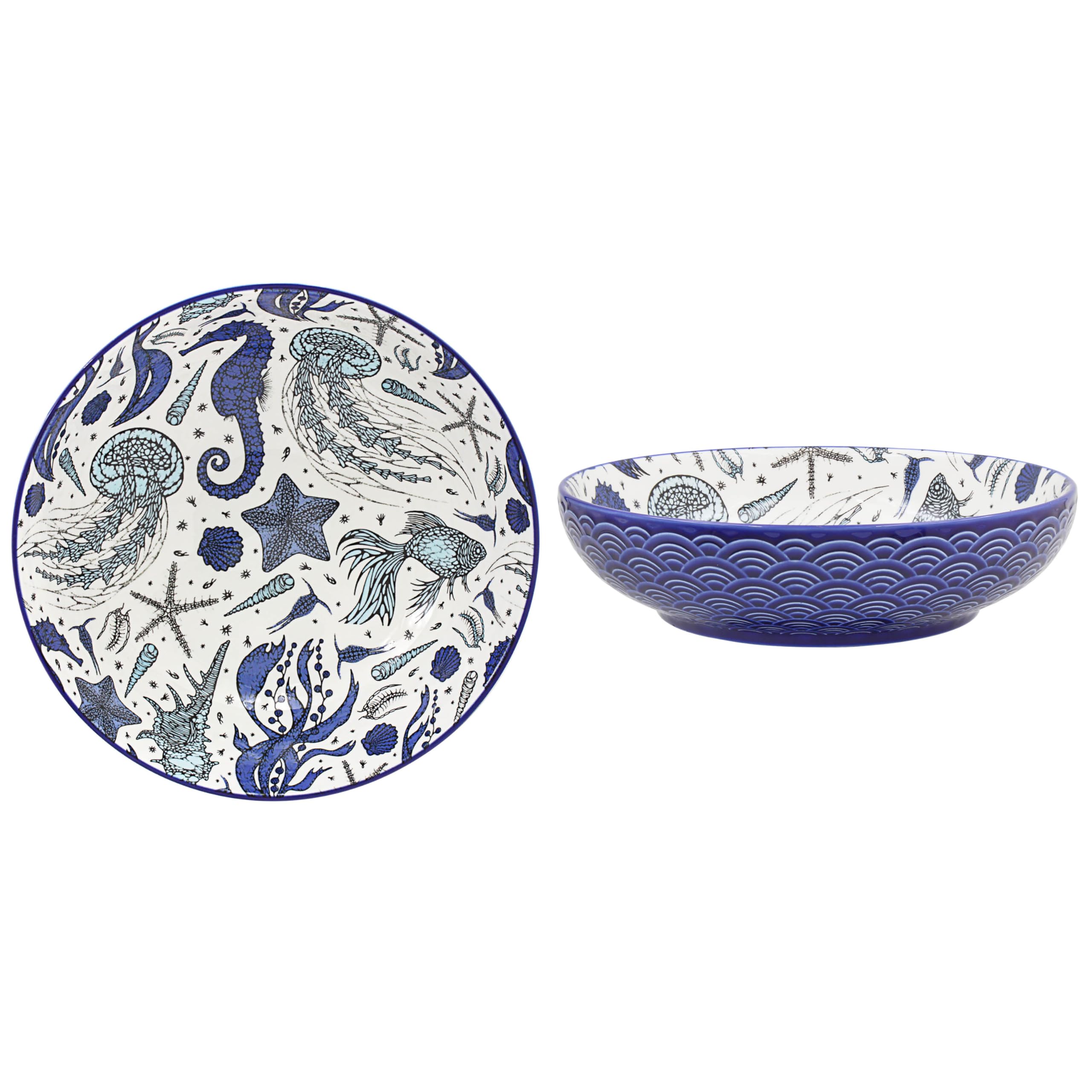 The Leonardo Collection Sea Life Stoneware Sea Life Bowl 9.5 inches for Home and Restaurants | Microwave & Dishwasher Safe Everyday Crockery for Cereal, Dessert, Pasta, Noodle, Salad, and Fruits