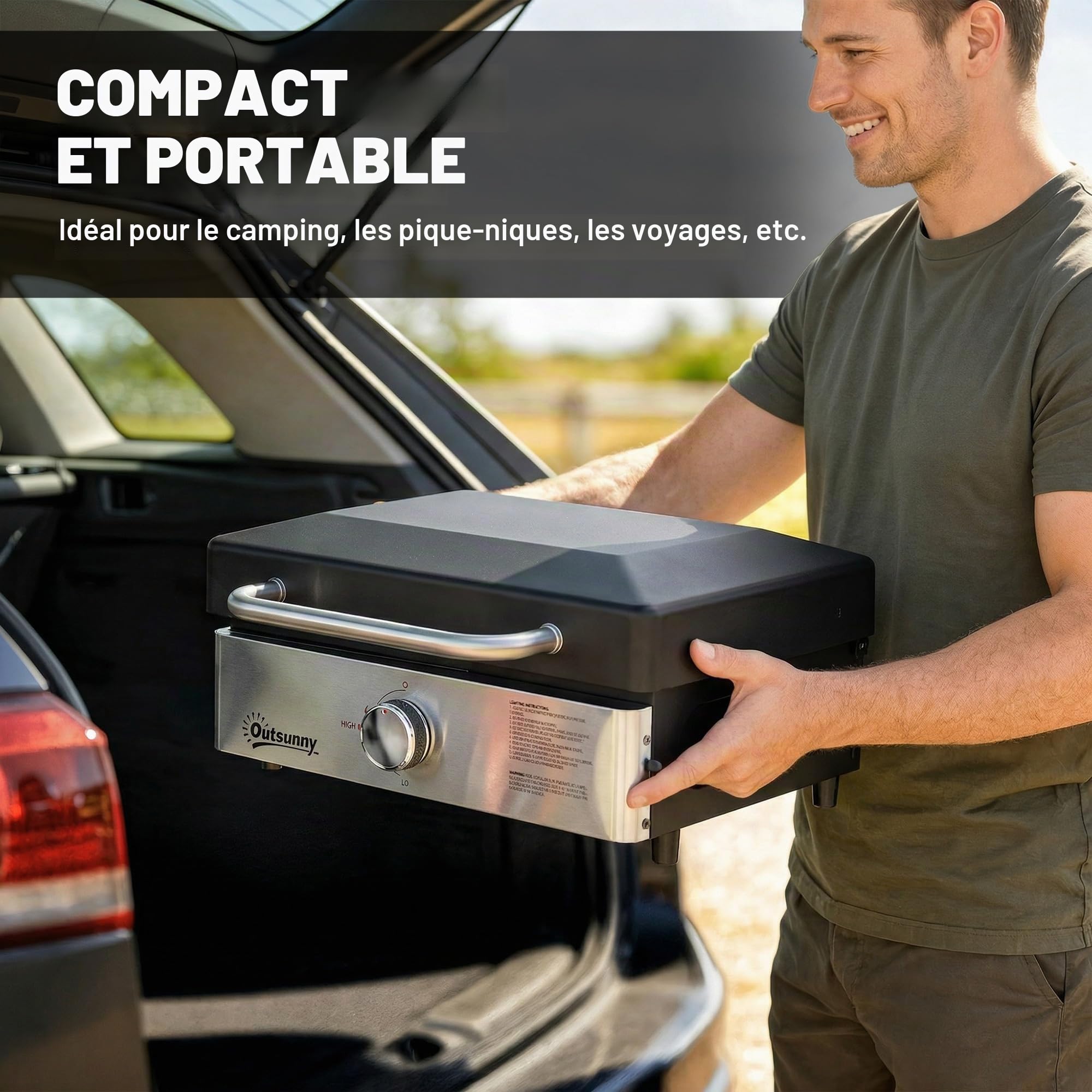 Outsunny Plancha à gaz portable de 3,5 kW - Barbecue à gaz de table avec réservoir de graisse - Pour camping, pique-nique, terrasse - Noir