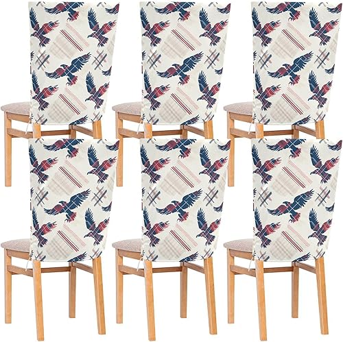 Juego de 6 fundas decorativas para sillas de comedor, diseño de pájaro grande, color rojo y azul