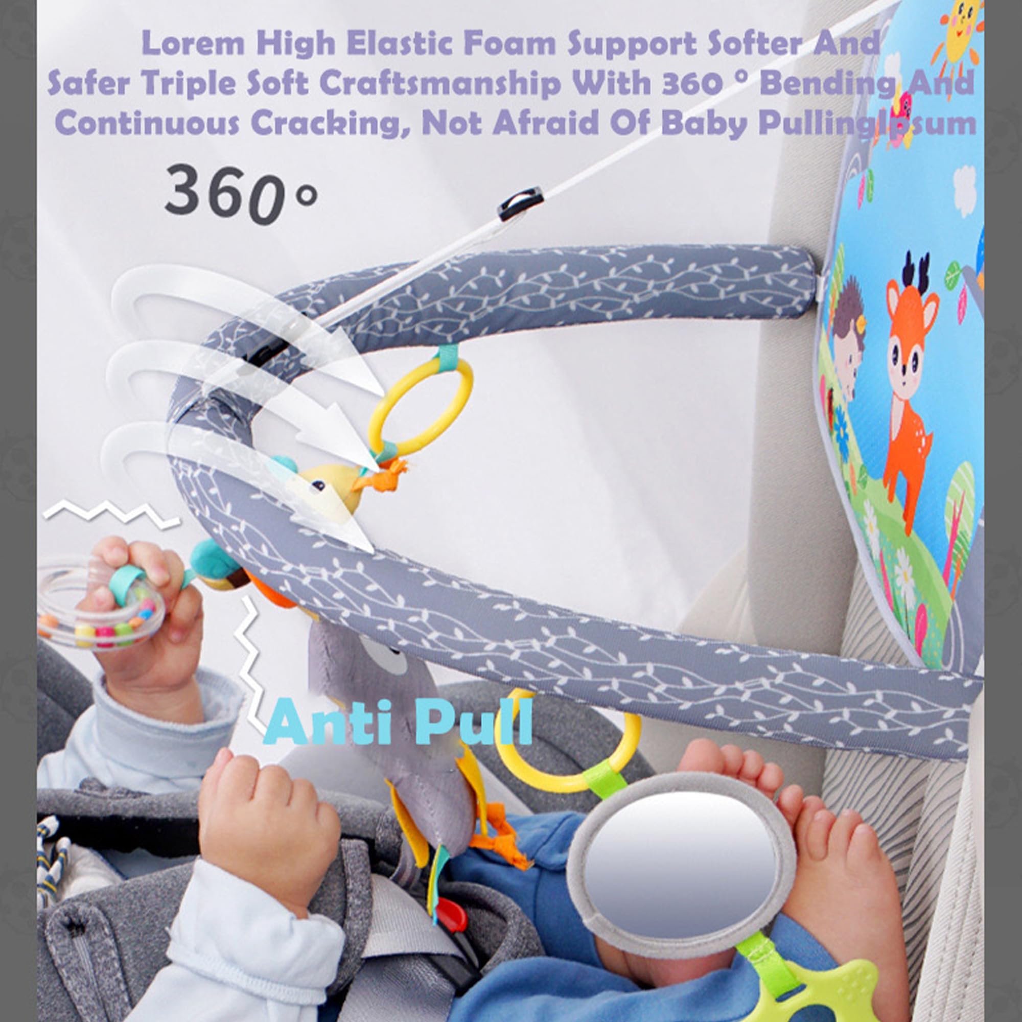 Juguete para el Asiento del Coche para bebés con Espejo y 3 Juguetes Colgantes, Asiento Trasero para bebés, Juguete de Actividad para bebés de 0 a 12 Meses, Juguete para cochecitos ﻿ (Azul)