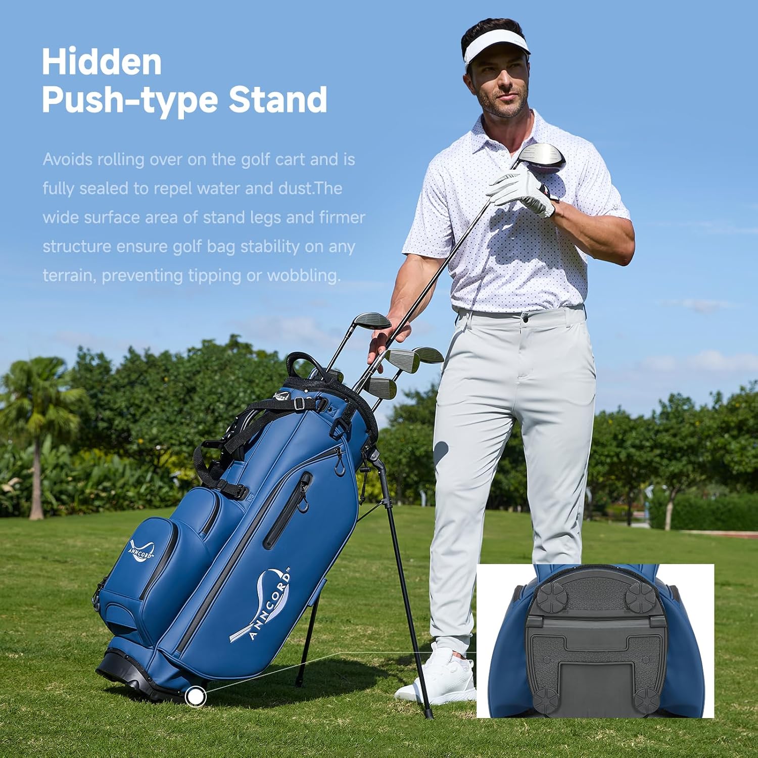Golf Stand Bag with 7 Way Full Length Dividers, Premium Leather Golf Bag for Men Women, Luxury Waterproof Golf Bags with Stand, 6 Pockets & Cooler Pouch, Dual Straps, Rain Hood - Image 4