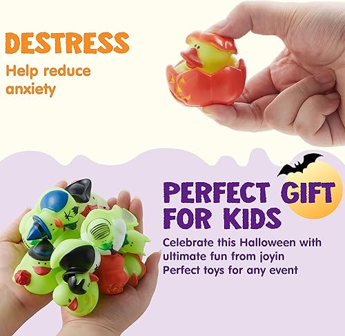 Miniatura 3 de JOYIN 12 piezas de juguetes de baño de patos brillantes de Halloween, patos de goma para premios escolares, patos que brillan en la oscuridad para