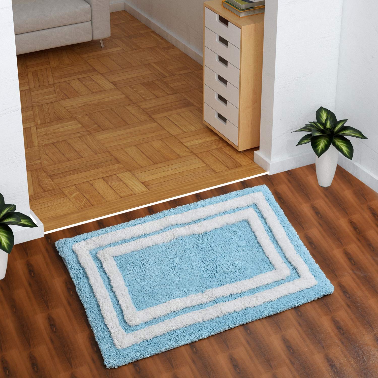 AEROHAVEN™ Glorious Super Soft Double Race Track Designer Anti Slip Cotton Bathmat - BM23 - (40 cm x 60 cm, Aqua)