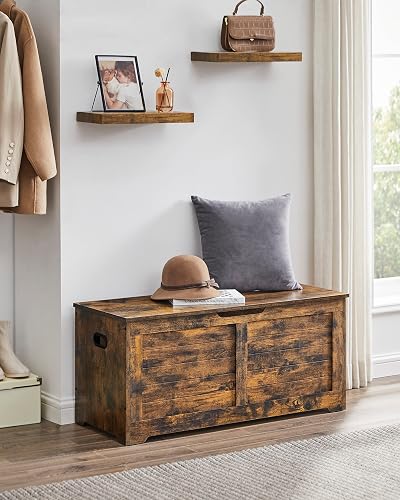 VASAGLE Storage Chest, Storage Bench, Blanket Box with 2 Safety Hinges, Rustic Style, 100 x 40 x 46 cm, for Hallway, Bedroom, Living Room, Rustic Brown LSB061T01 - 4