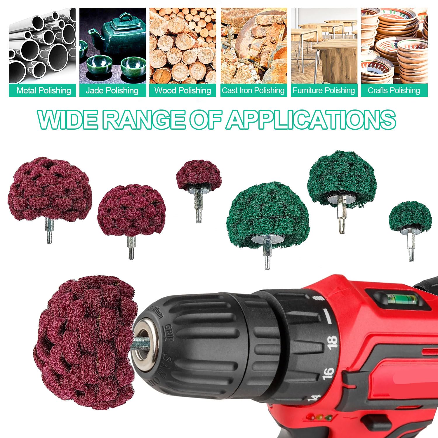 6 Piezas Tamponi per Lucidatura Kit, Tampone Lucidatura con Manico da 1/4 Pollici, Disco Lucidante per Trapano 50/75/95/100 mm, per Collettore/Alluminio/Acciaio Inossidabile/Cromo (1)