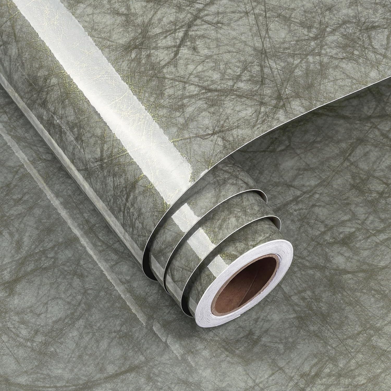 FunStick 60CMx5M Papier Peint Marbre Gris Foncé Brillant Revêtement Adhésif pour Plan de Travail Cuisine Vinyle Adhesif Marbre Stickers Meuble Cuisine Armoire Placard Rouleau Adhesif Meuble Gris