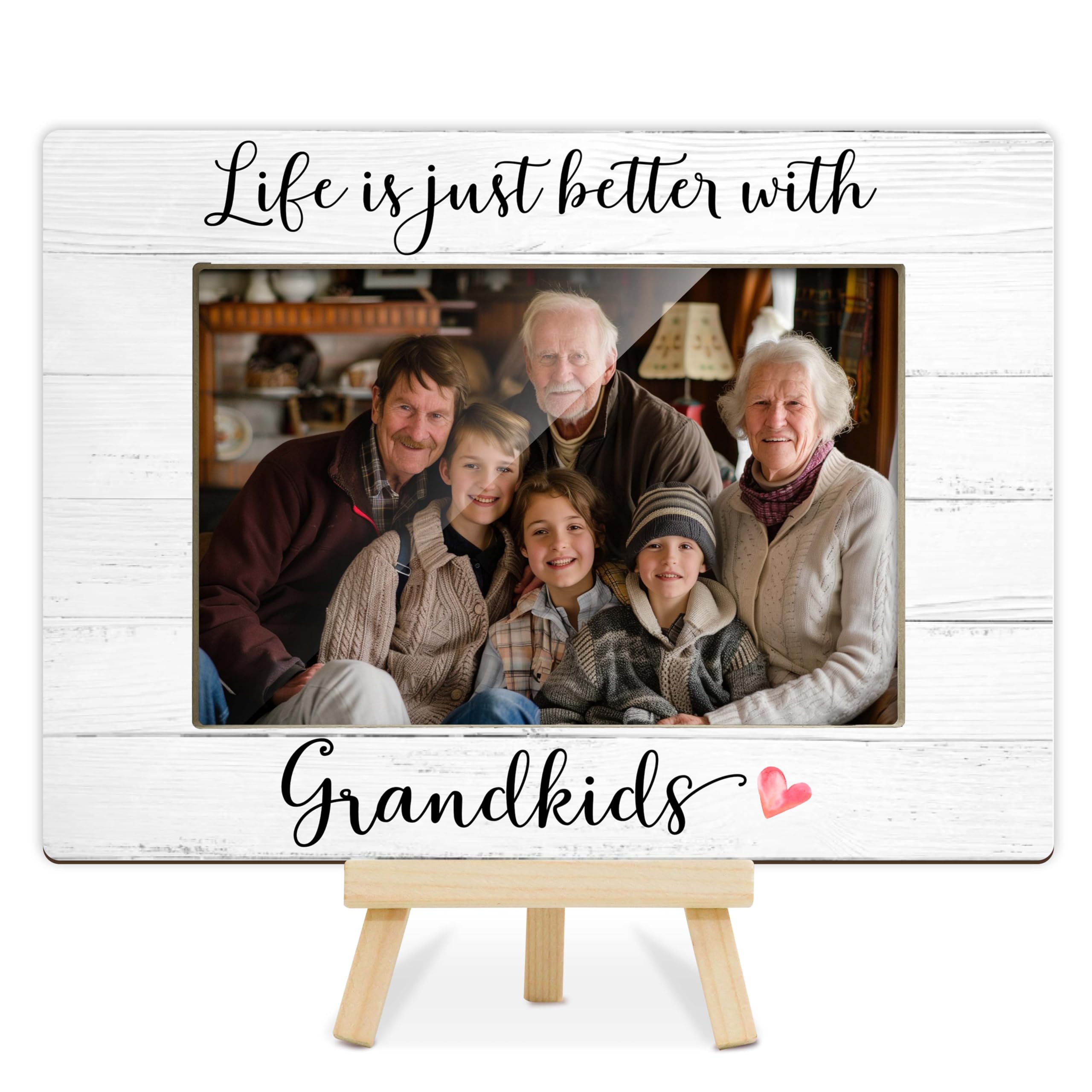 ZIIUFRN Grandkids Picture Frame, First Time Grandparents Gifts, Grandparents Day Gifts, Life is Just Better With Grandkids, Wood 4x6 Photo Frame for