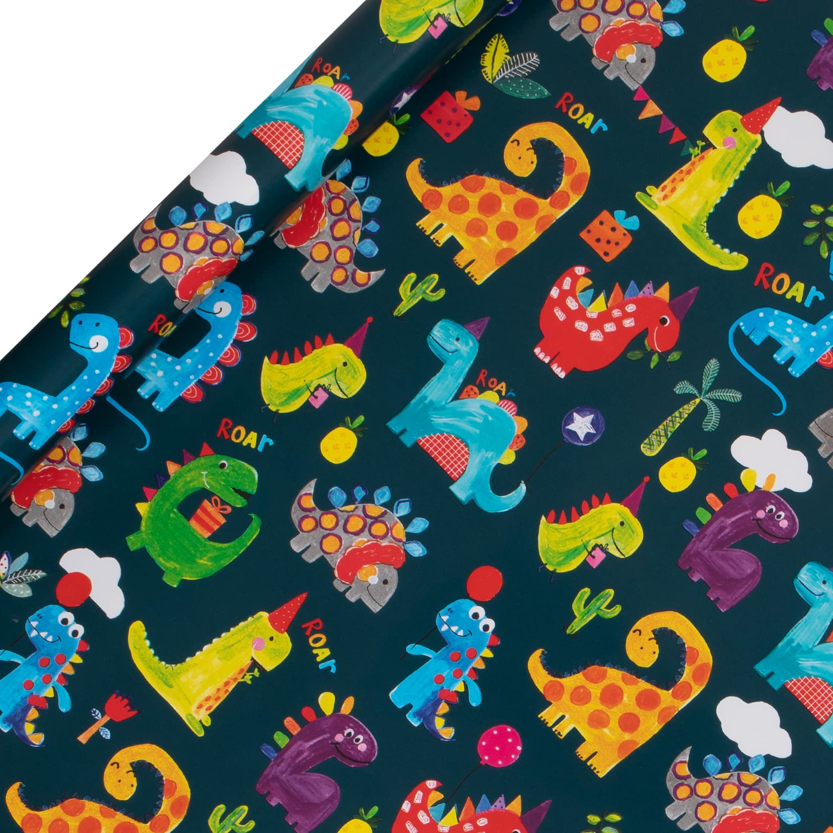 Glick Luxury Roll Wrap - Dinosaur Wrapping Paper, Perfect for Gift Wrapping, Multi-colour, Blue - 2M x 700MM