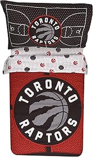 Nemcor NBA Toronto Raptors 3-Piece Toddler Bedding Set, Reversible Comforter, Soft Cozy Warm Kids Basketball Bedding for Boys or Girls, Pillowcase and Breathable Fitted Sheet Red, Black