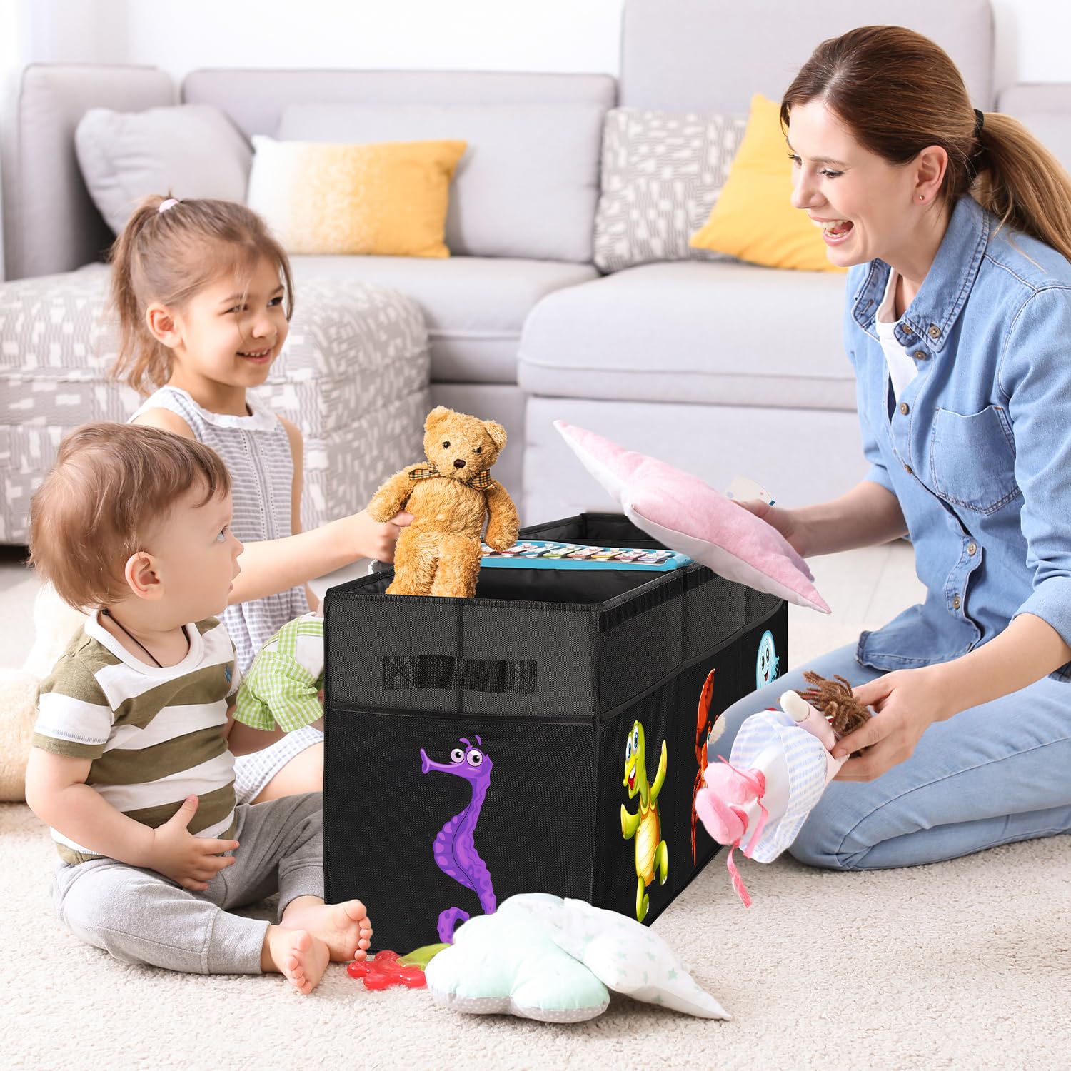 YOHOOLYO Porta Giochi Bambini 123L Pieghevole Contenitore con Coperchio 94x41x32 cm