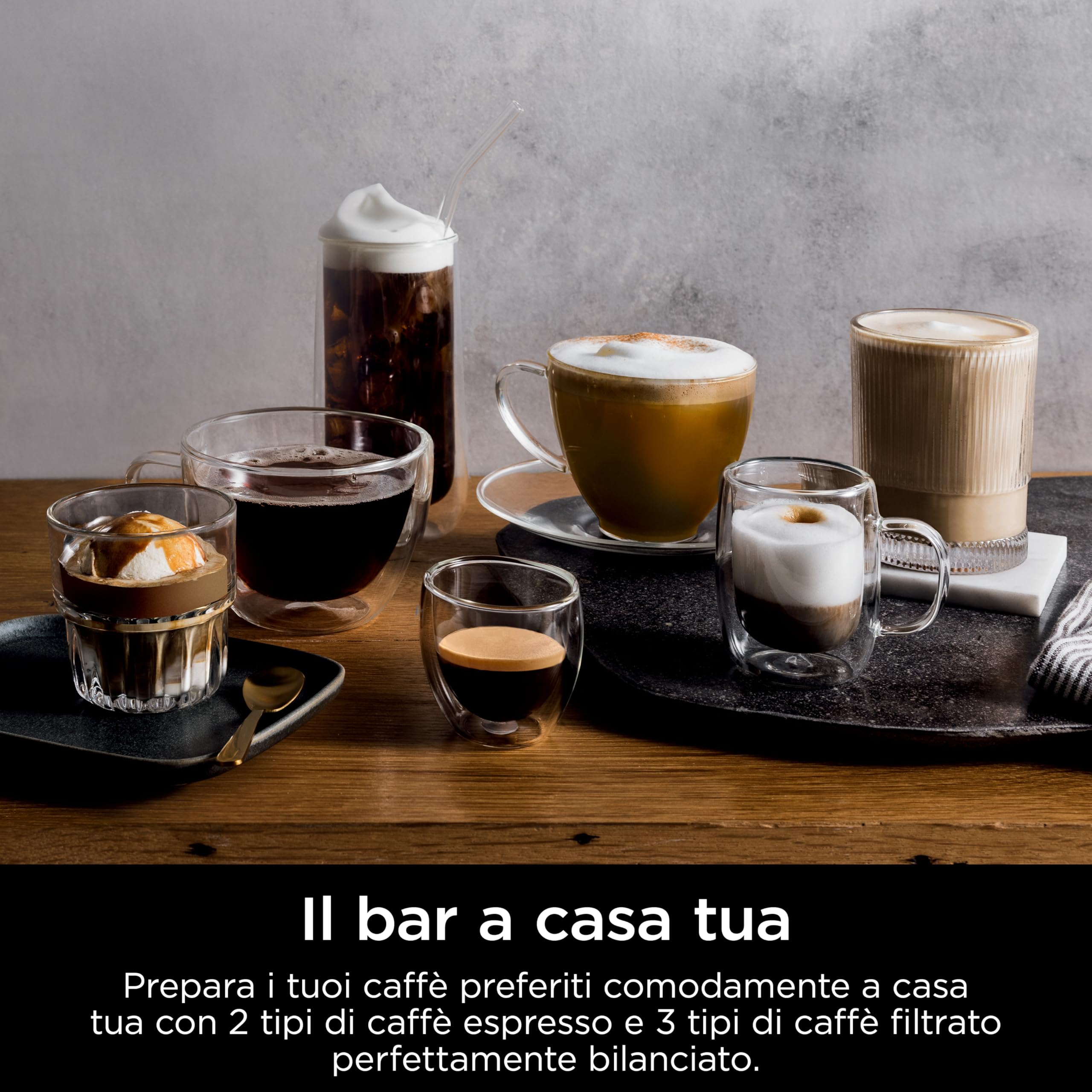 Ninja Luxe Essential Macchina da Caffè 2 in 1, Macchina per Latte, Cappuccino ed Espresso con Macinacaffè Integrato e Montalatte, Facile da usare, 2 Programmi Automatici per Schiuma, Argento, ES501EU