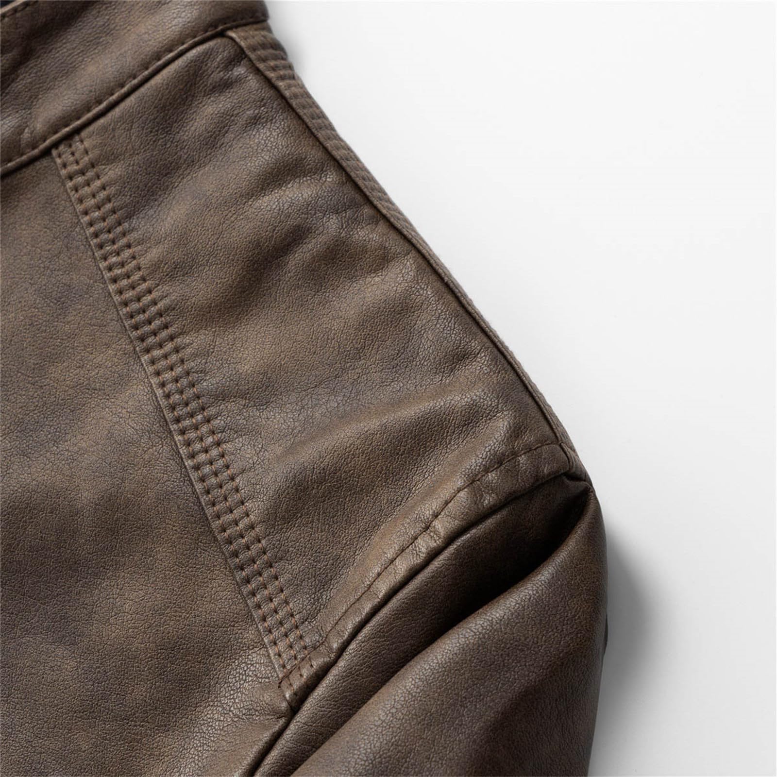DüNne Regenjacke Herren Fit Kragen Motorrad gewaschen Lederjacke Top Mantel