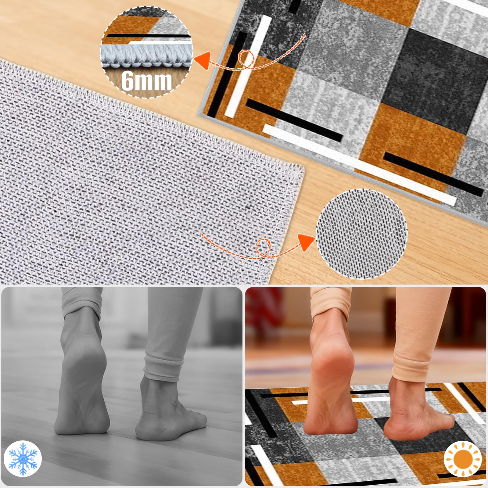 Teppich Wohnzimmer Vintage Wohnzimmerteppich Moderne Geometrische Abstrakte Muster Teppich Schlafzimmer Kinderzimmer Teppiche Groß rutschfest Kurzflor Teppiche Gegend Gelb 100 x 140cm