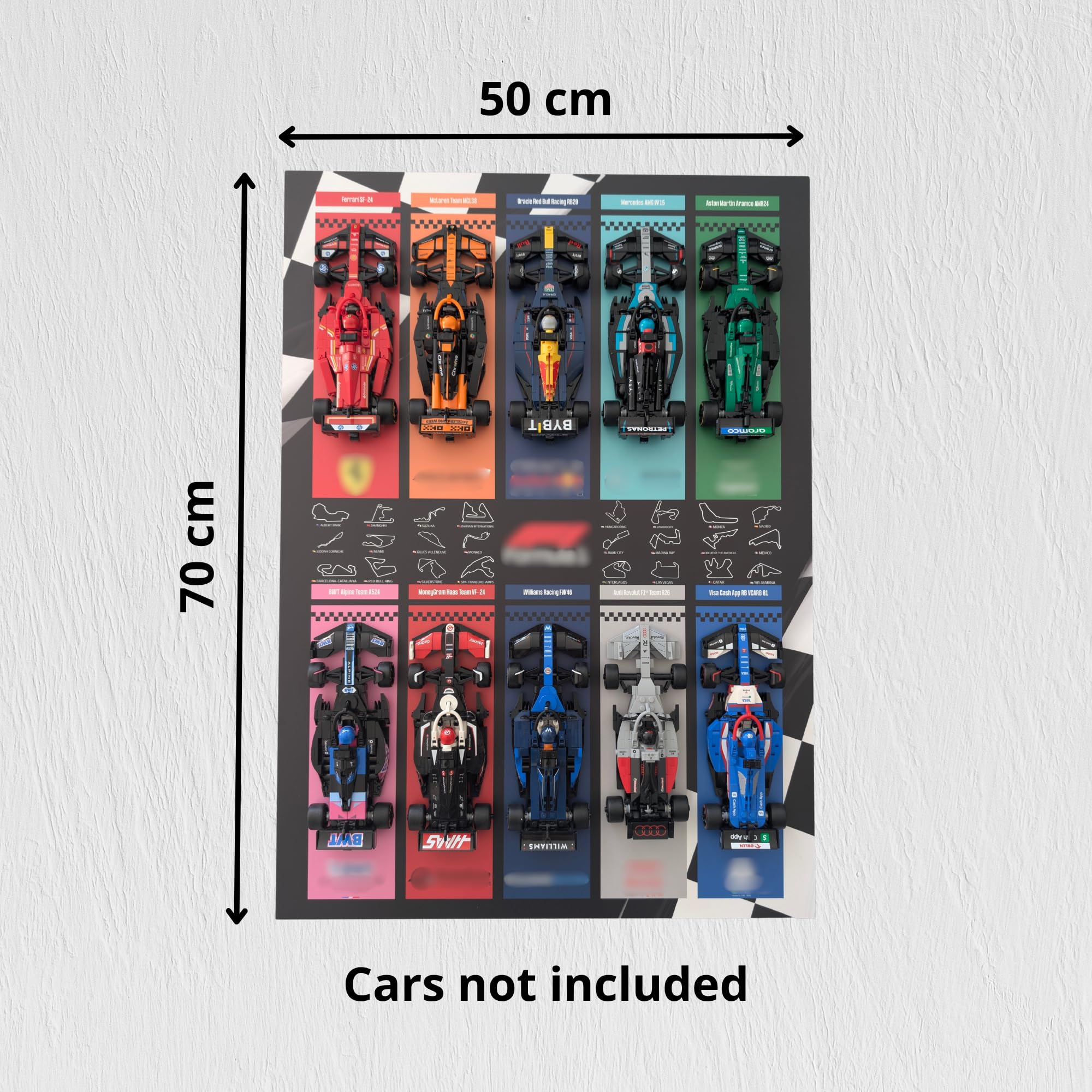 Générique Display à encadrer 50×70 cm pour collection LEGO F1 Speed Champions – Support Forex 3 mm - Décoration murale pour collectionneurs - Figurines non incluses