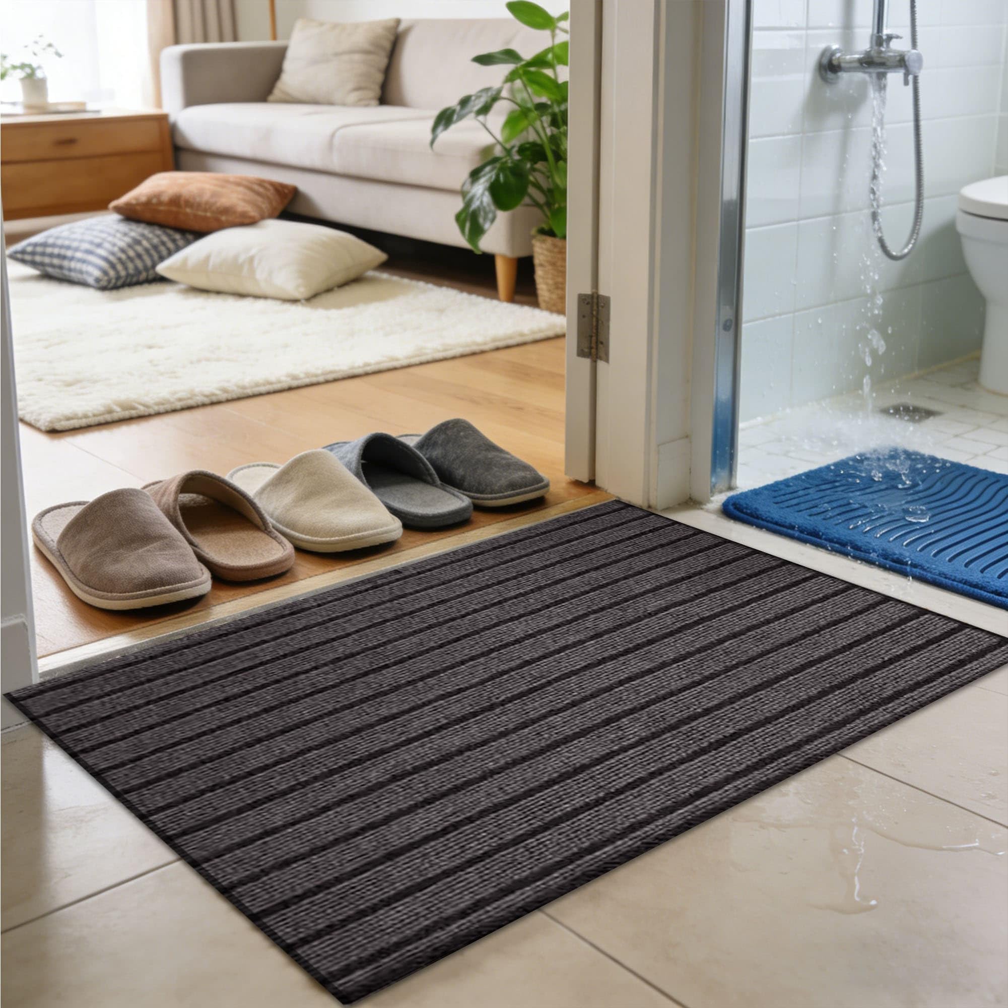 JIAFANG Washable Door Mats Indoor Outdoor 70 x 88 cm Absorbent, Non Slip Perfect Dust Grabbing Doormats Non Slip Rubber Back for Front Door, Back Muddy Shoes and Paws, Grey