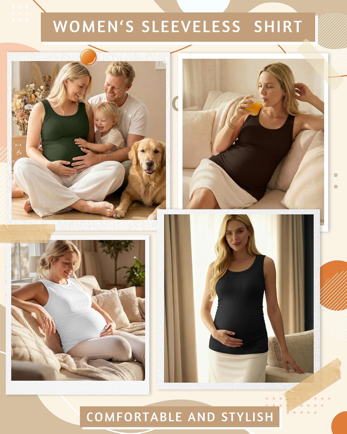Ficerd 4 Pack Women's Maternity Tank Tops, Side Ruch Sleeveless Cotton Pregnancy Shirts Casual Ribbed Basic Maternity Clothes - Image 4