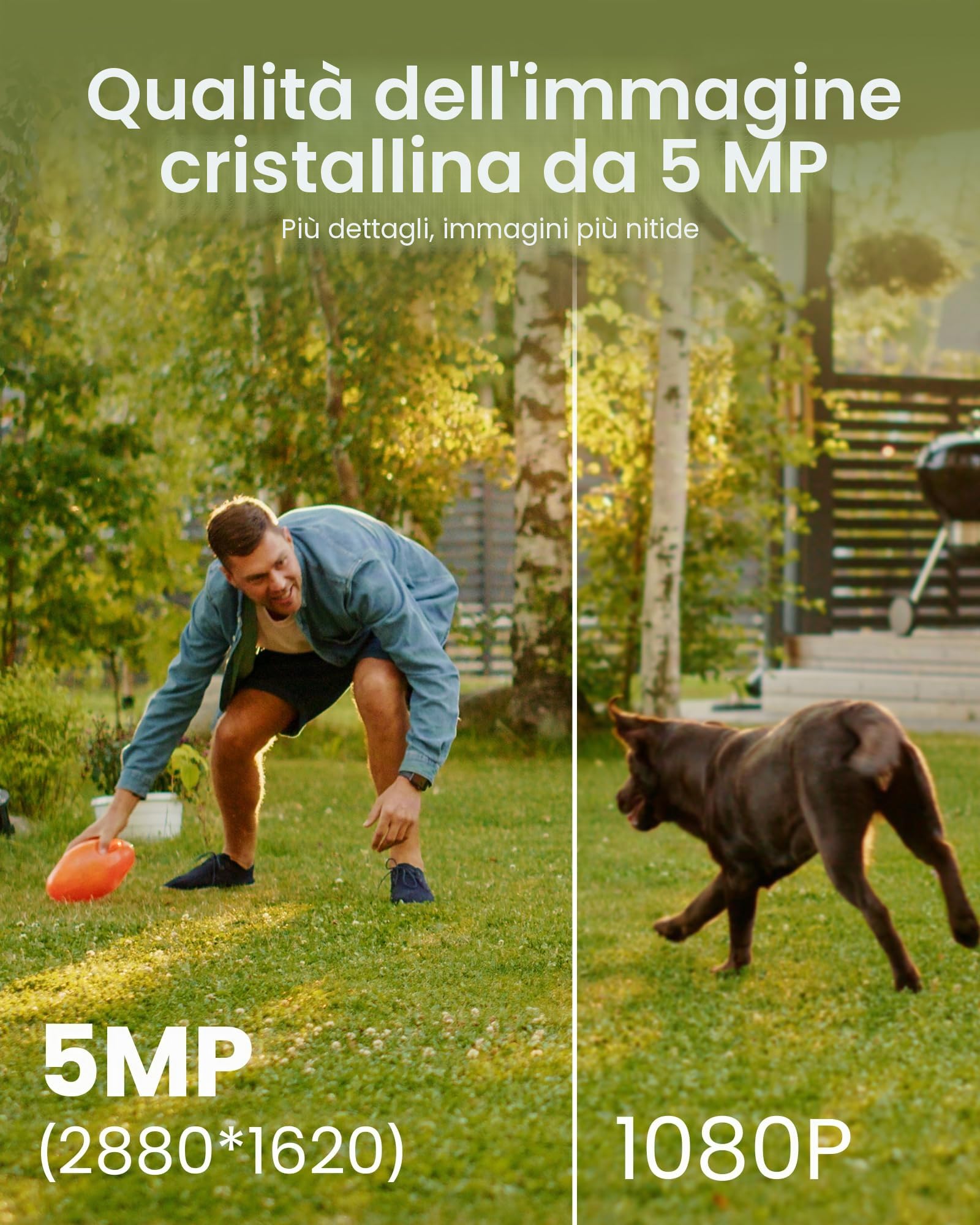 ZOSI AuroraLux 5MP Telecamera di Sorveglianza WiFi Senza Fili, Telecamera PT Vista a 360°, Rilevamento di Persona e Veicolo, Allarme Intelligente e Audio Bidirezionale, C296