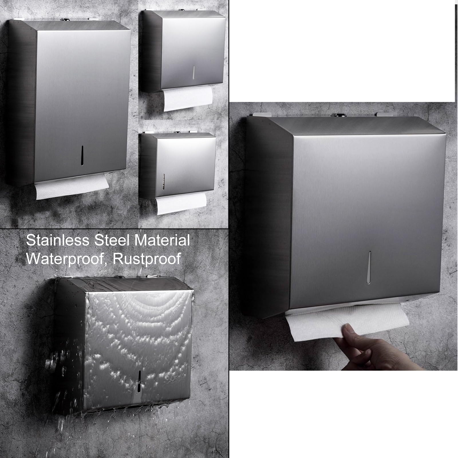 Dispensador Papel Secamanos, Dispensador de Papel Comercial, Porta Papel Higienico de Baño Montaje en Pared, Acero Inoxidable(Silver,28x9.5x26cm/11x3.5x10in)