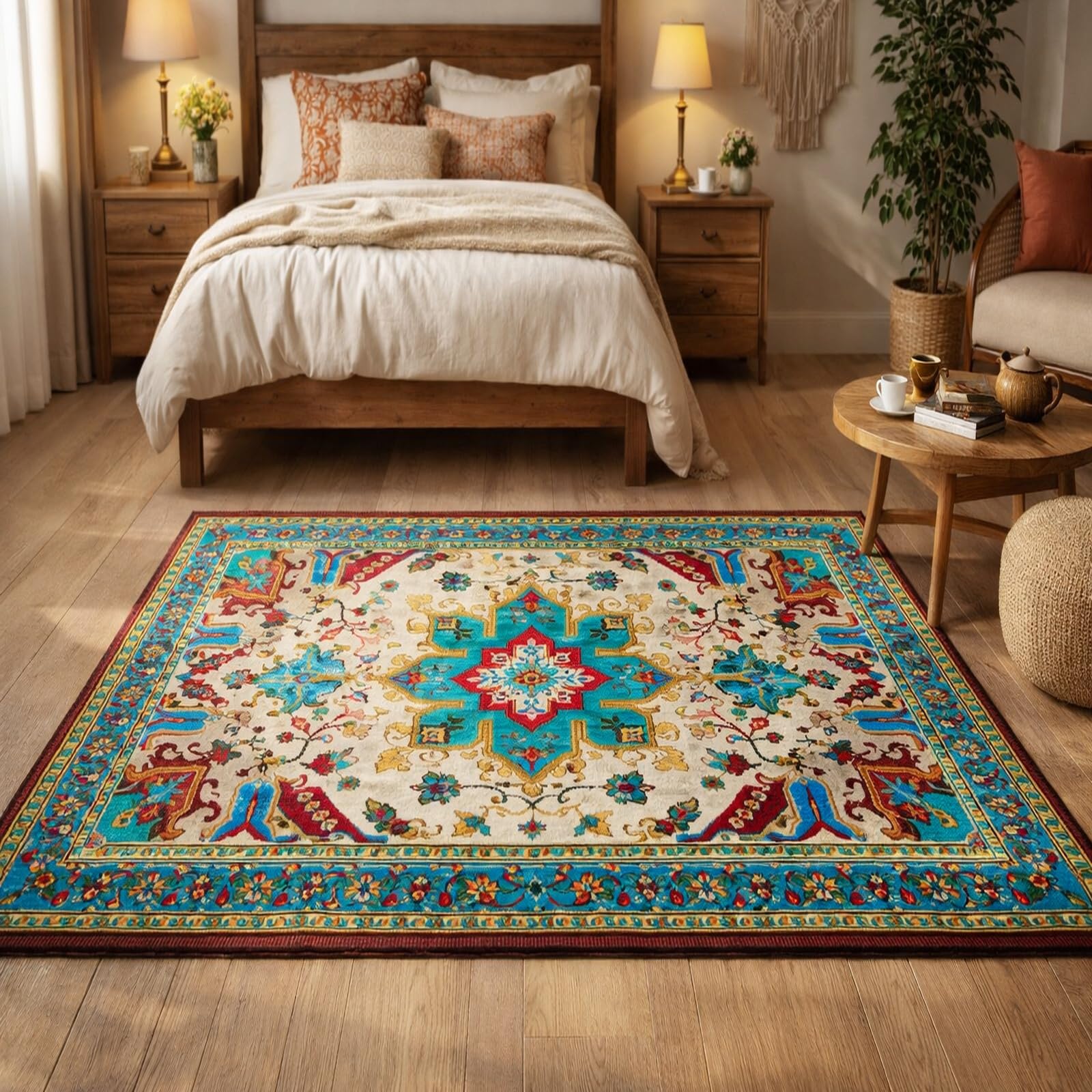 Tapis de décoration motif floral coloré 80x120 cm paillasson entrée salon