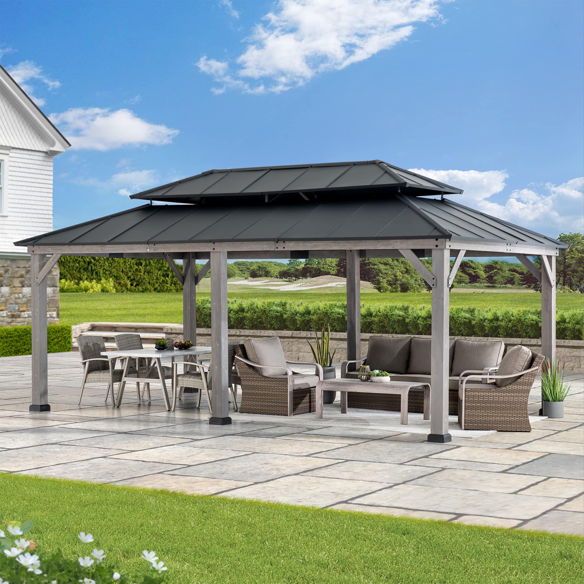 Buy Sunjoy 12 x 20 ft. Wood Gazebo, Outdoor Patio Steel Hardtop Gazebo