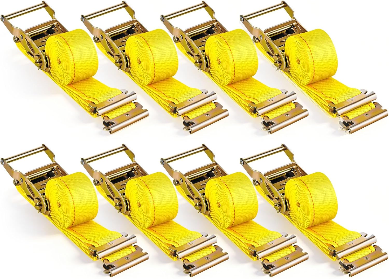 VEVOR E-Track Ratchet Straps, 8 Pack 2" x 15' Heavy Duty Cargo Tie-Downs, 4400 lbs Breaking Strength, Standard E Track Fitting Tie Down, E-Track Spring Fittings for Cargo Vans, Trucks, Trailers