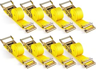VEVOR E-Track Ratchet Straps, 8 Pack 2" x 15' Heavy Duty Cargo Tie-Downs, 4400 lbs Breaking Strength, Standard E Track Fitting Tie Down, E-Track Spring Fittings for Cargo Vans, Trucks, Trailers