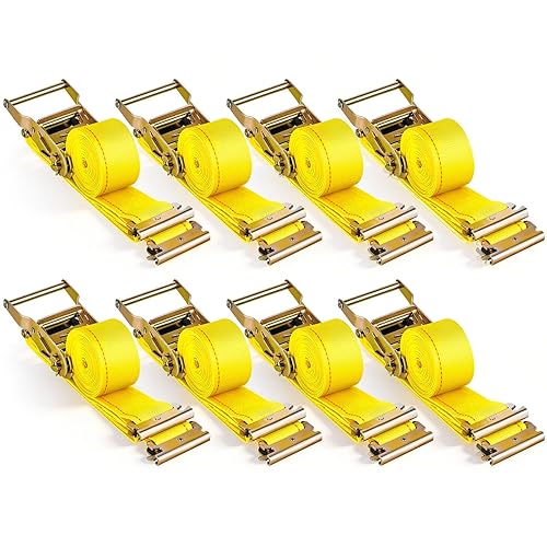 VEVOR E-Track - Correas de trinquete, paquete de 8 amarres de carga resistentes de 2 pulgadas x 15 pies, resistencia a la rotura de 4400 libras,
