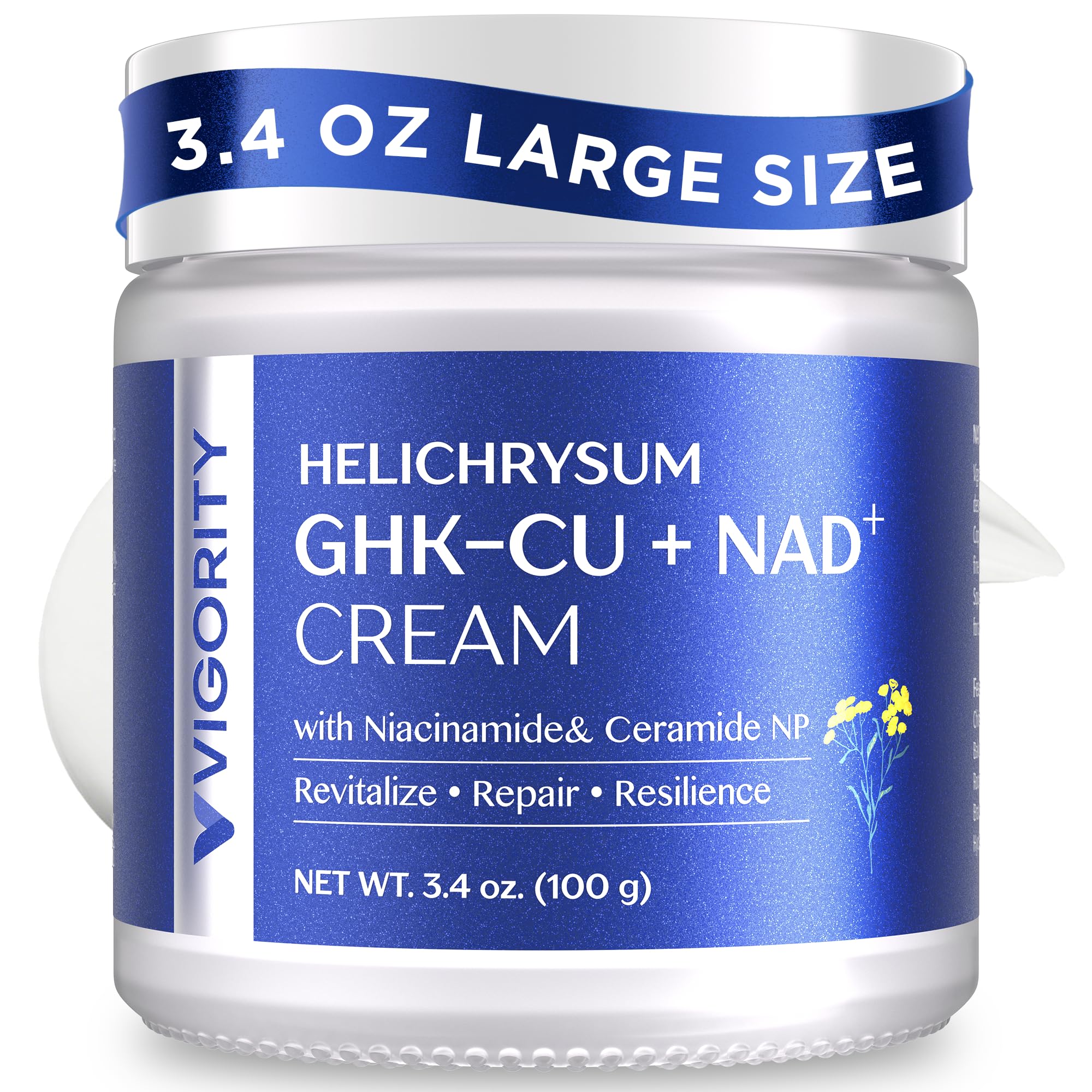 Vigority Copper Peptides Cream for Thin & Mature Skin: GHK-Cu Peptide & NAD+ Anti Aging Moisturizer with Helichrysum, Bakuchiol & Niacinamide – Restores Skin Barrier, Resilience & Elasticity