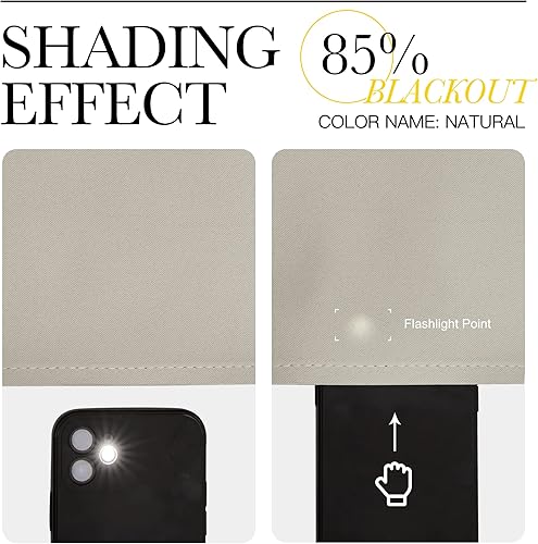 Miniatura 5 de NICETOWN Cortina blackout lisa natural para sala, 1 panel, 55 pulgadas de ancho x 86 pulgadas de largo, con aislamiento térmico, ojales, reducción