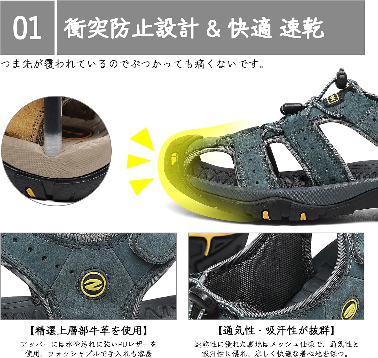 [Shoton] スポーツ サンダル メンズ 外履き スニーカーサンダル アウトドアサンダル 水陸両用 スポーツサンダル 登山サンダル おしゃれ 夏用 つま先保護 軽量 防滑 速乾 通気 カジュアルサンダル