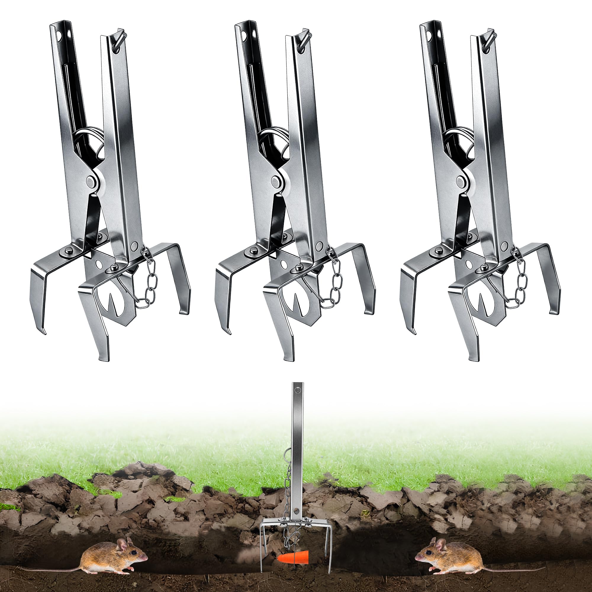 Enhon Trappola per Arvicole con Catena, 5 Pezzi - Affilata e Riutilizzabile - Trappola per Arvicole con Clip - Cattura su Entrambi i Lati | Efficace Trappola per Topo Campagnolo per Giardino e Prato