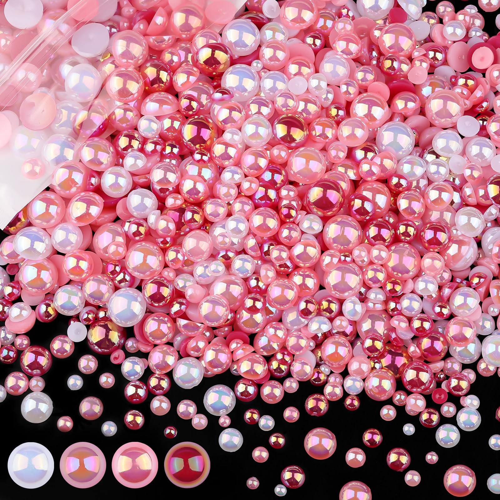 100g Flatback Pearls for Crafts,Assorted Sizes Half Round Pearl Beads Rhinestones for Nails,Pearl Flatback Resin Cabochons Beads for DIY Crafts Decoration (Pink Series)