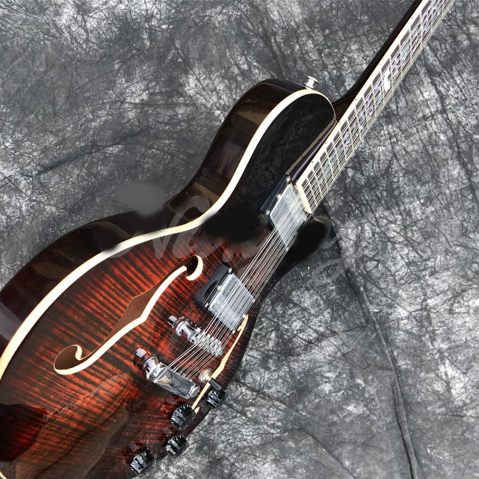 Gitary Elektryczne Pełnowymiarowe Profesjonalna 12 Strunowa Gitara Elektryczna Z Brązowym Klonem I Półpustym Korpusem
