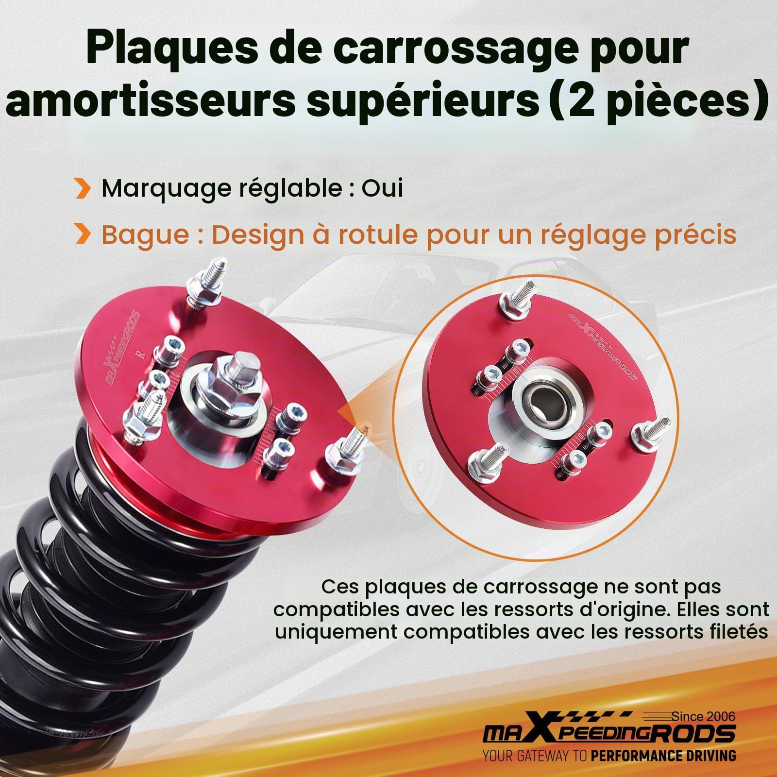 maXpeedingrods Coupelles De Carrossage D'amortisseur pour Bmw E46 | 98-05 318 320 M3 Camber Plate