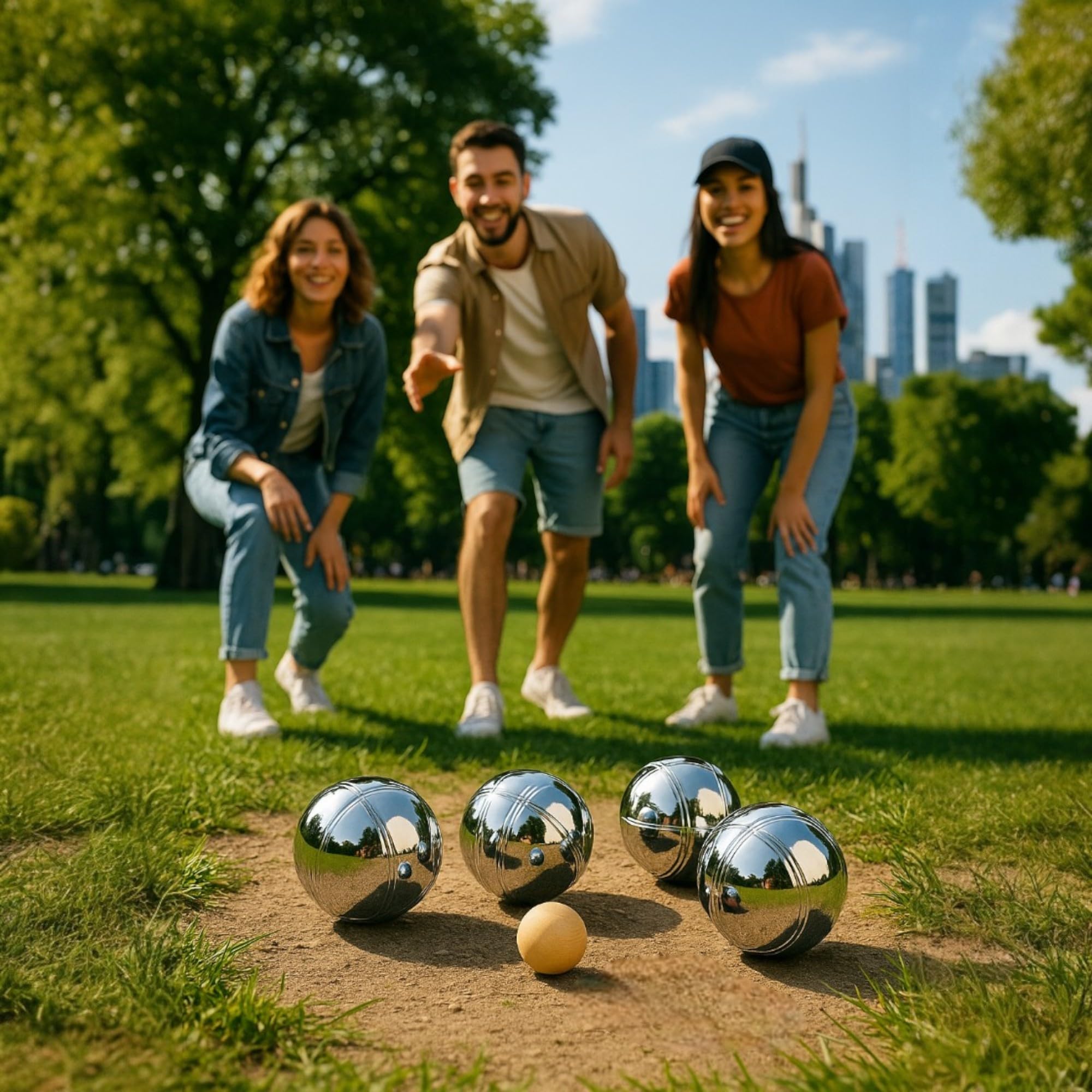 MIJOMA Jeu de Boules zestaw z torbą – 6 metalowych bombek Ø 70 mm po 700 g – Boccia kula z piłką celowniczą i taśmą mierniczą – zestaw boule do ogrodu, na kemping i plażę