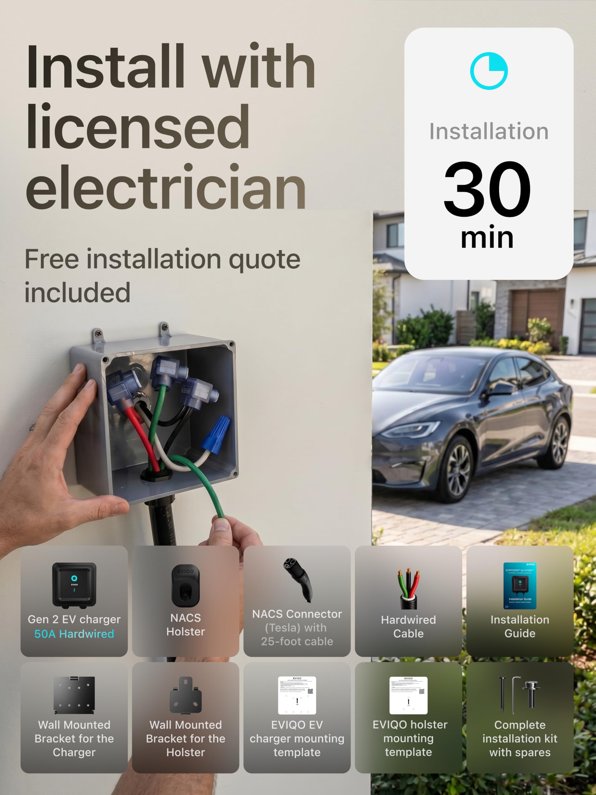 EVIQO Level 2 EV Charger J1772 40A NEMA 14-50 - 240V Wall Charging Station product image 13