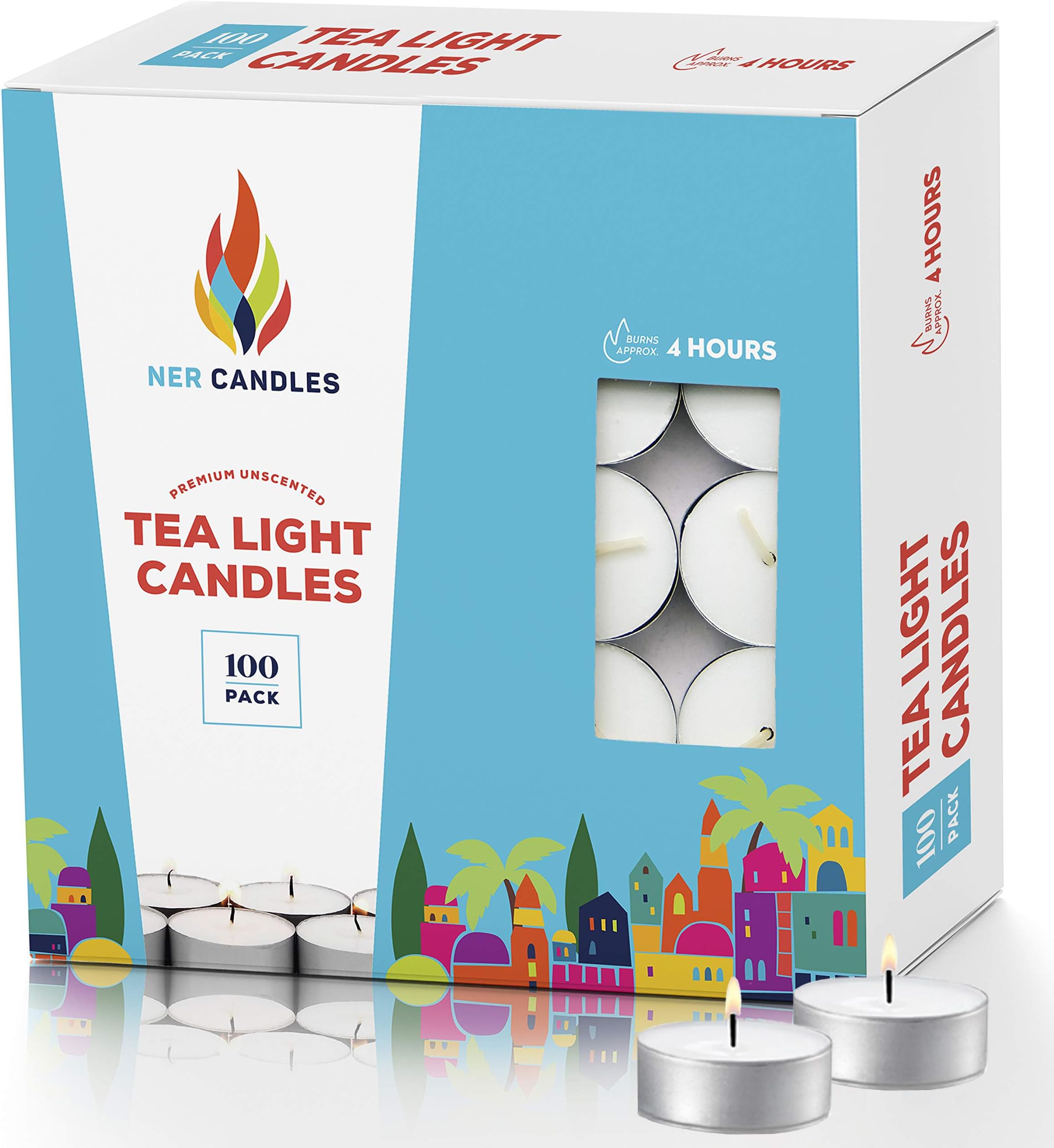 Tea Lights Candles - 4.5 Hour Burn Time - 100 Pack Bulk Candles - White Unscented - Travel Candles - Shabbat Candles - Long Burn Time