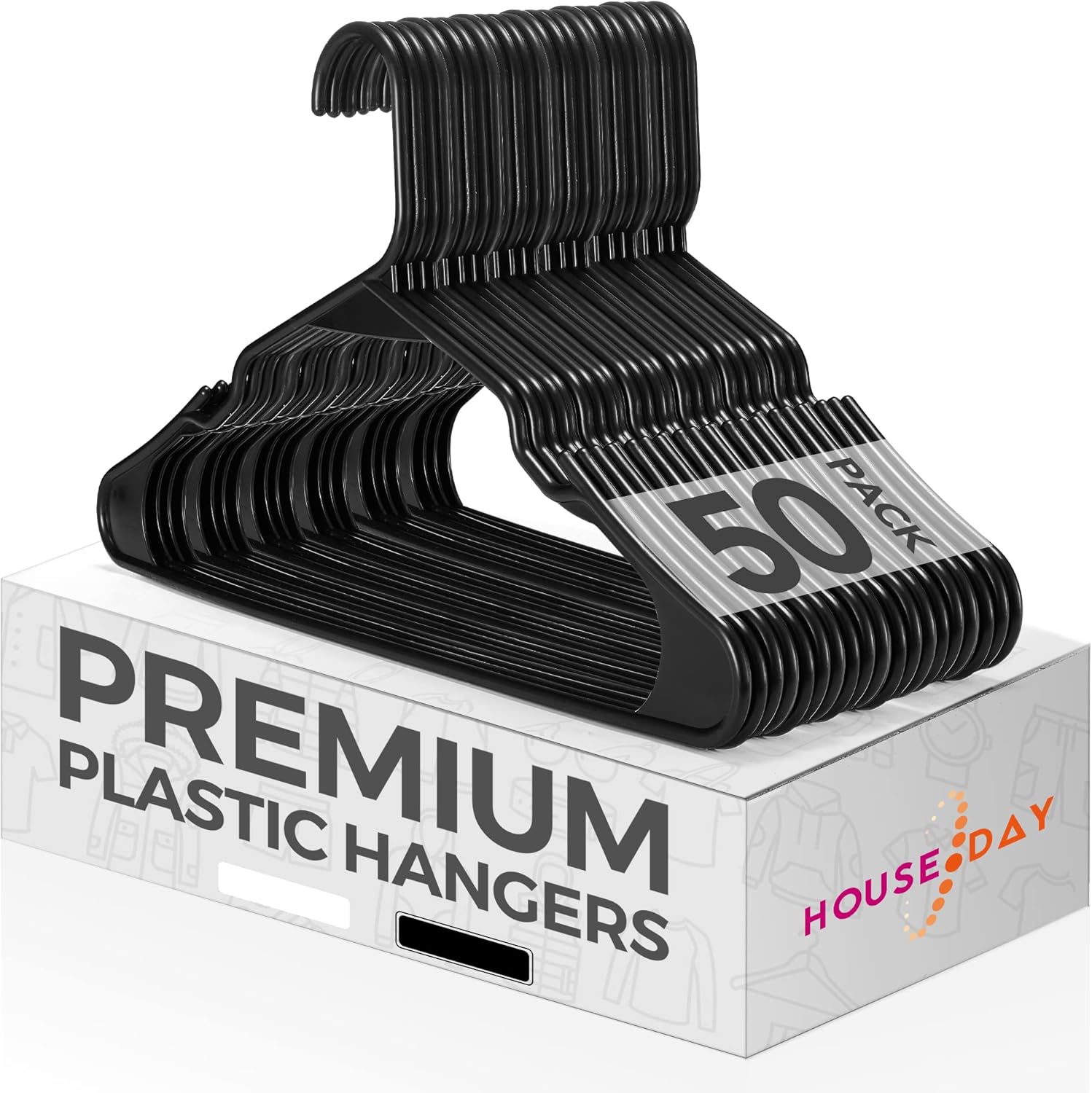 House Day 50 Pack Plastic Hangers for Adults 16.5" Wide Strong